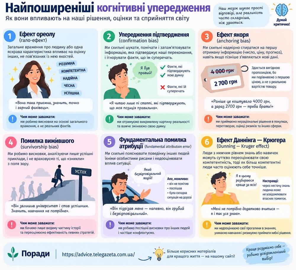 Види когнітивних упереджень